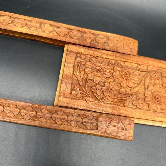 Vintage Book Slide Bookend Carved Wooden Elephant Bohemian Retro Boho India - Picture 6 of 11